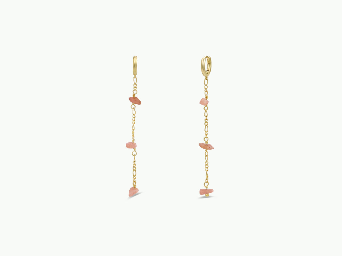 Raw Gemstone Chain Drop Earring - Peach Moonstone