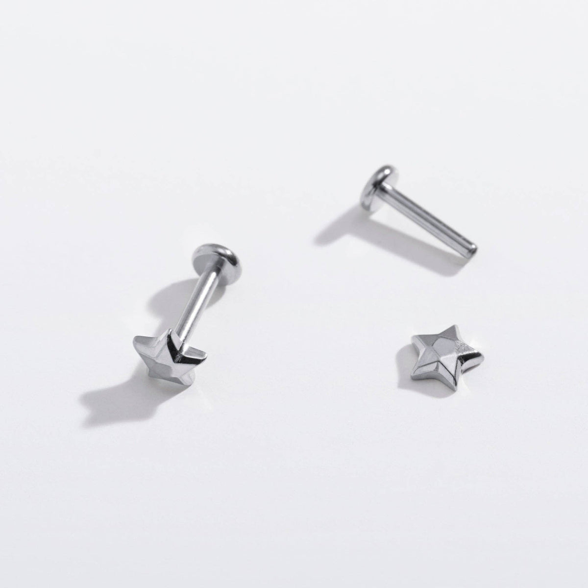 14k Gold PVD or Titanium Faceted Star Flat Back Studs