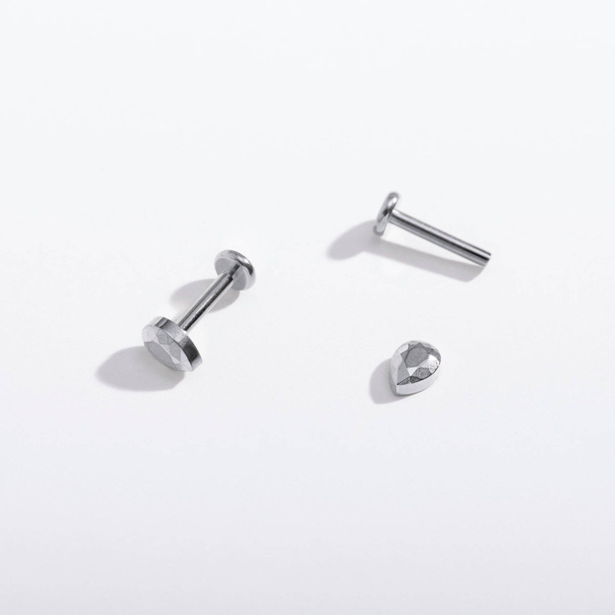 14k Gold PVD or Titanium Faceted Teardrop Flat Back Studs