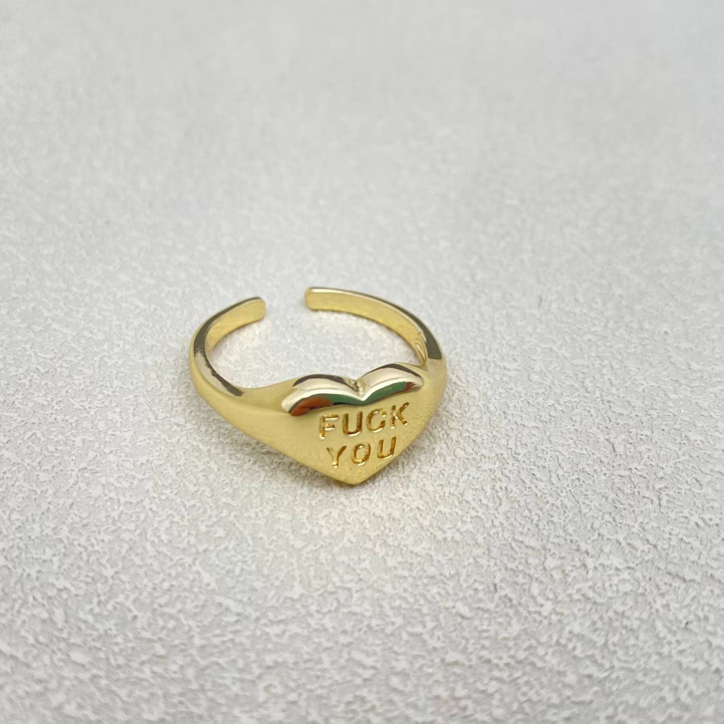 'FUCK YOU' 18k Gold Plated Glossy Heart Shaped Ring