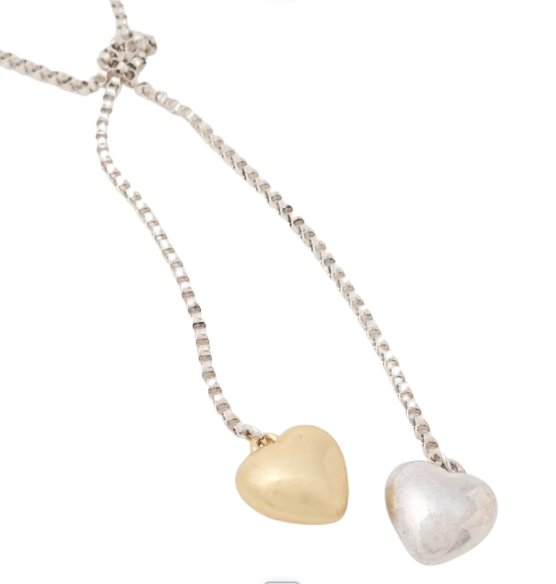 Tie Up Your Heart- Two Tone Puffy Heart Lariat PVD