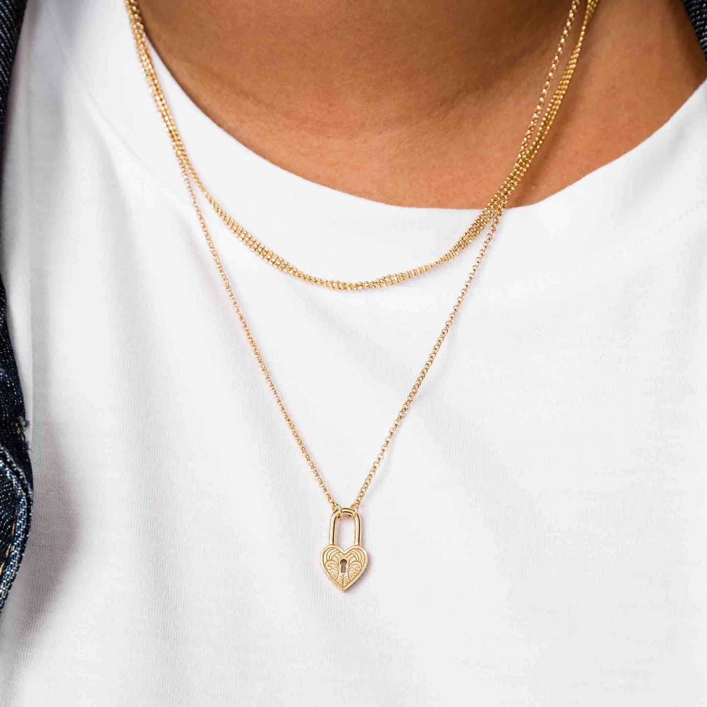 14K Gold Plate Alicia Lock Charm Necklace