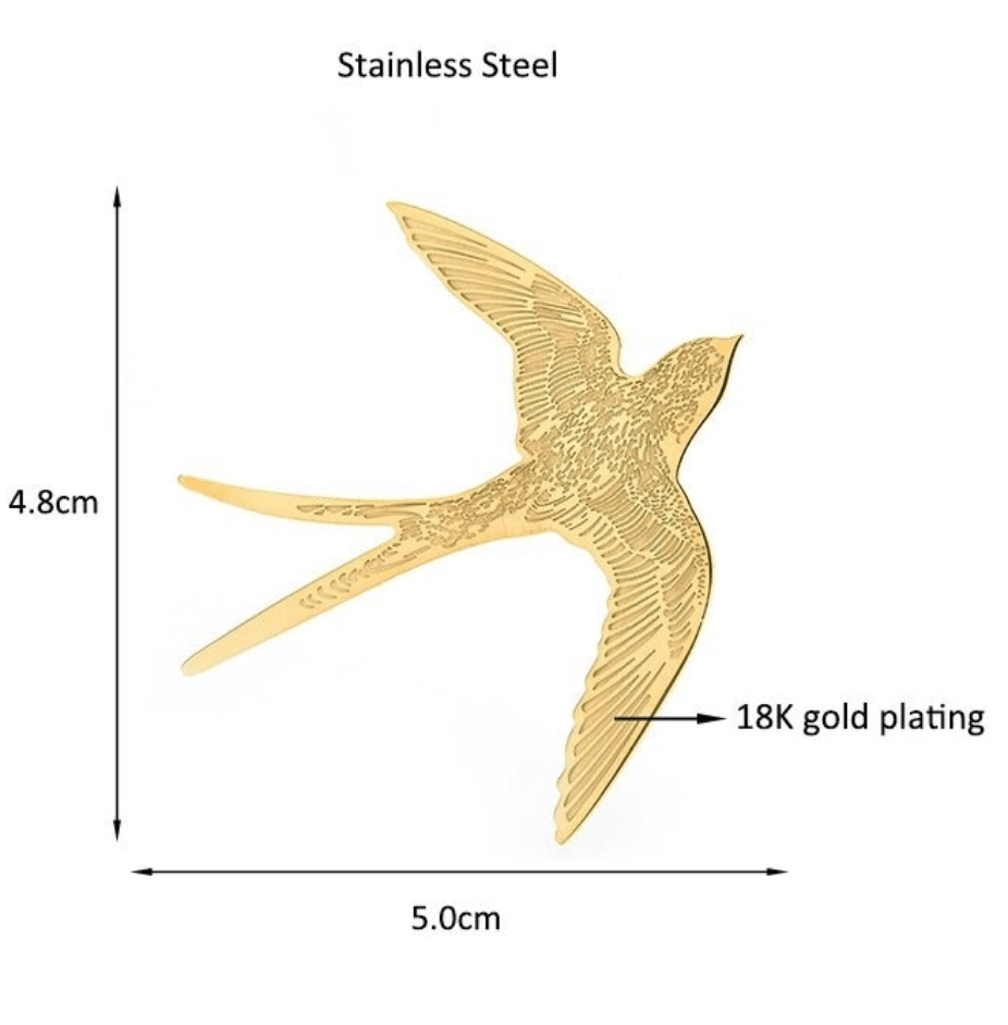 Swallow Bird Pin - Broach - Carved Steel Waterproof - Tsuru