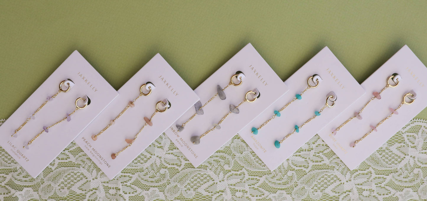 Raw Gemstone Chain Drop Earring - Rainbow Moonstone