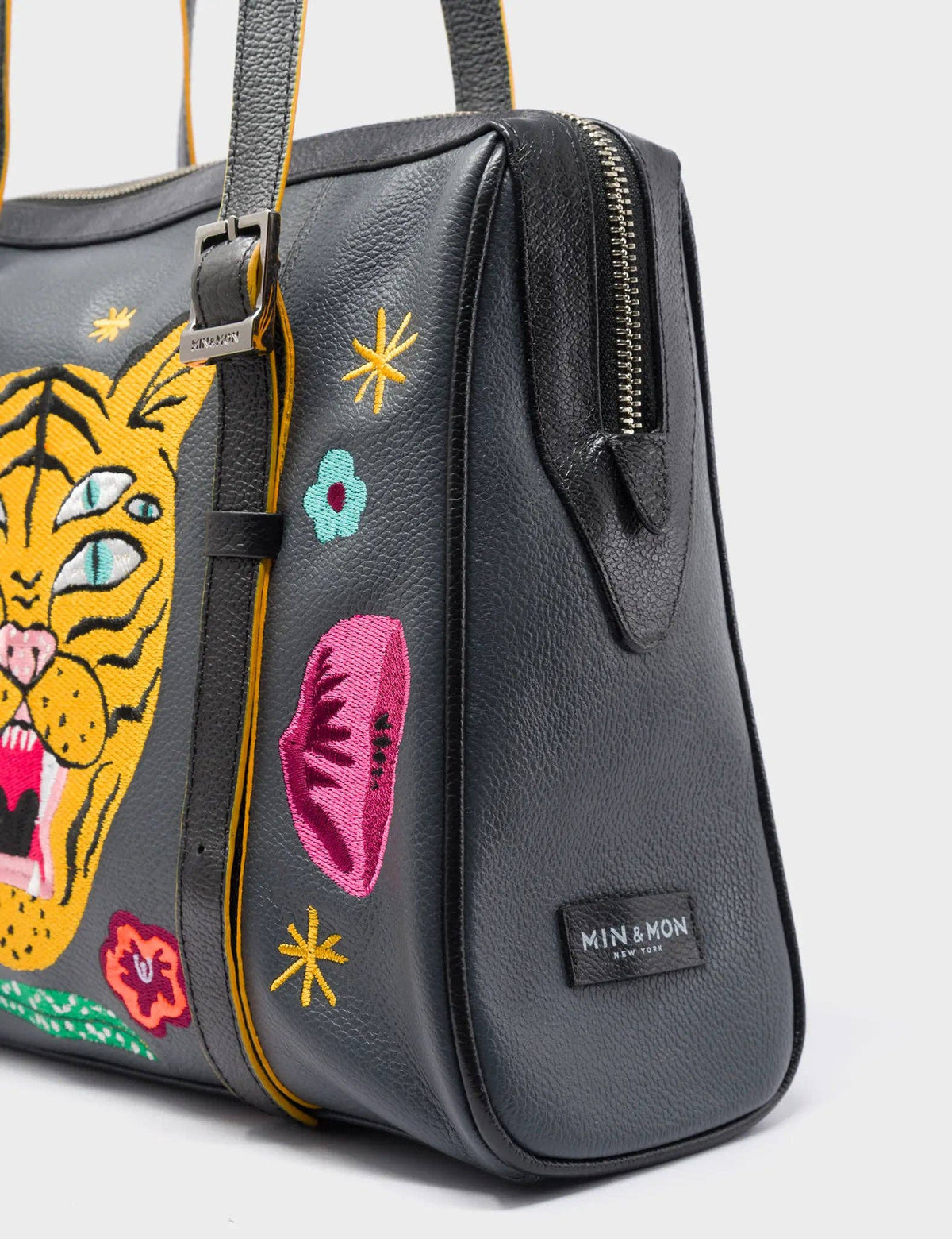Esther Stormy Gray Satchel Bag - Happy Tiger Embroidery
