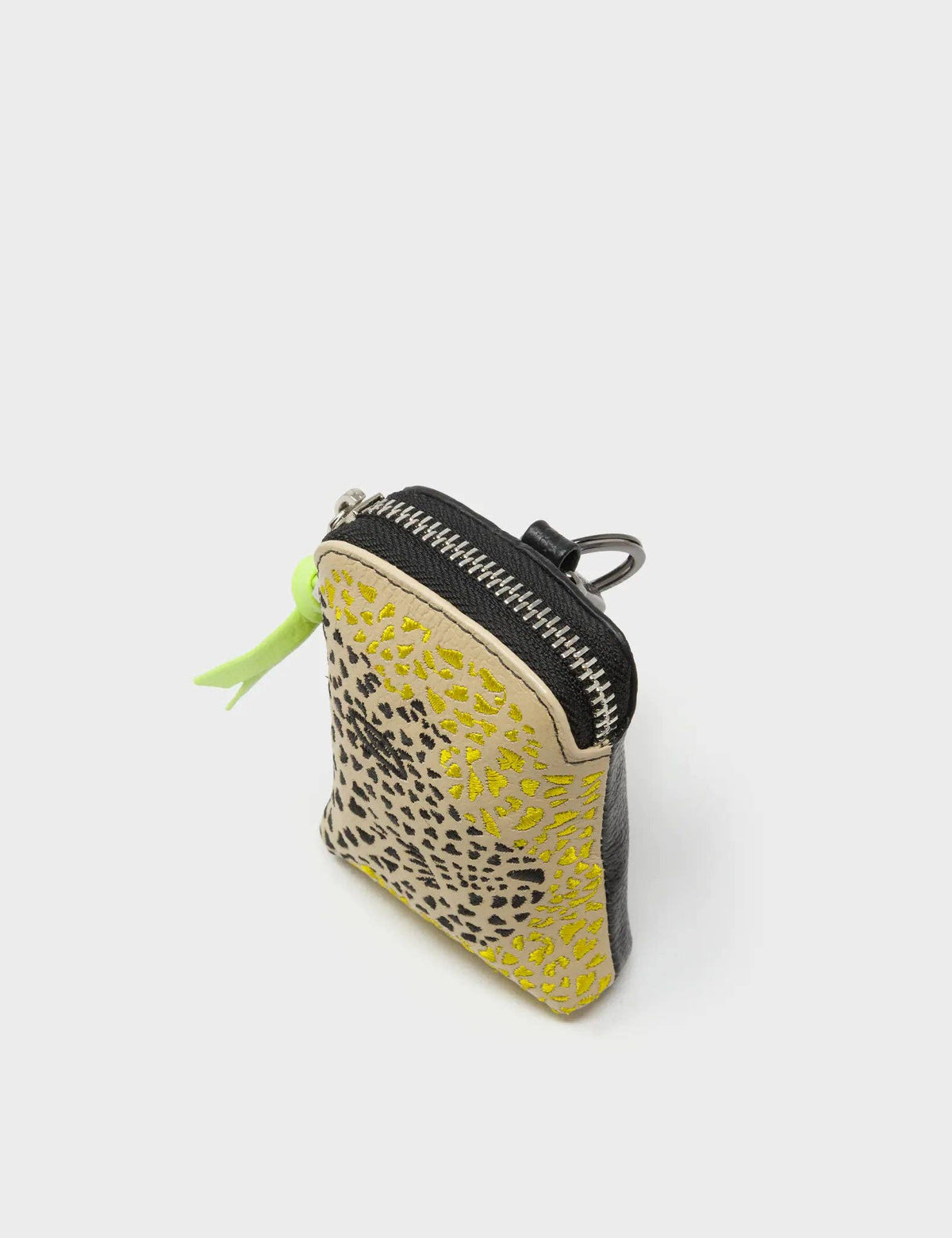 Florence Pouch Charm - Taos Taupe Leather Keychain Retro Tiger Embroidery