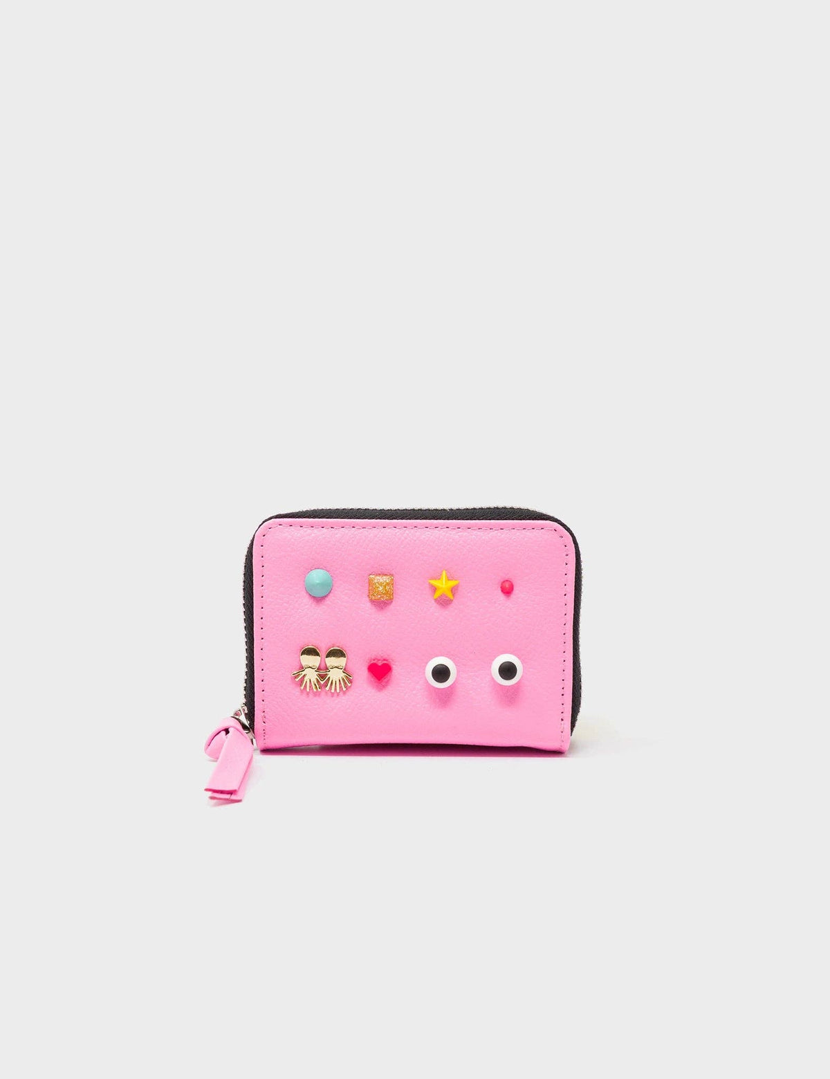 Frodo Bubblegum Pink Leather Zip Around Wallet - Studs Pattern