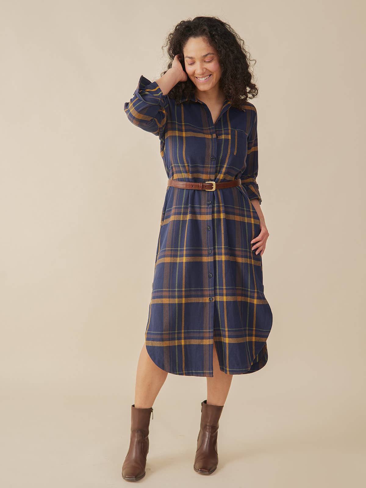 Sutton Shirtdress Navy Yellow Plaid M / Navy Yellow Plaid