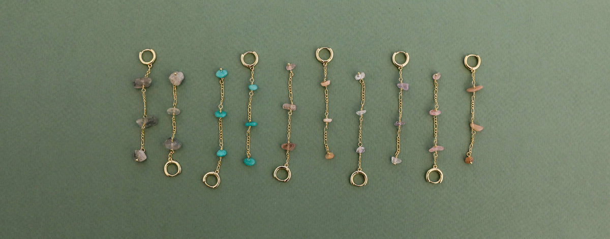 Raw Gemstone Chain Drop Earring - Peach Moonstone