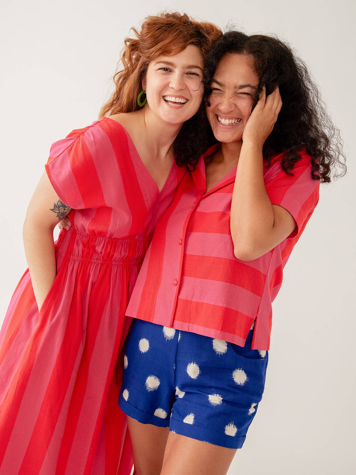 Hattie Dress Pink Red Linen Cotton