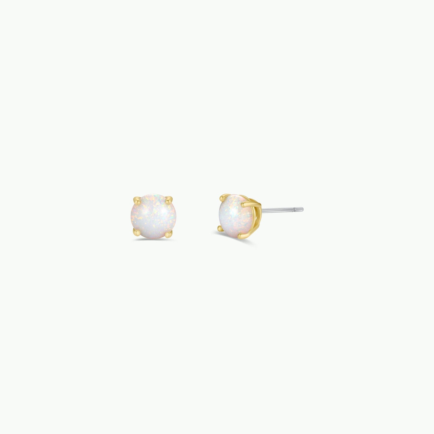 Round - White Opal Gemstone - Gold Earrings