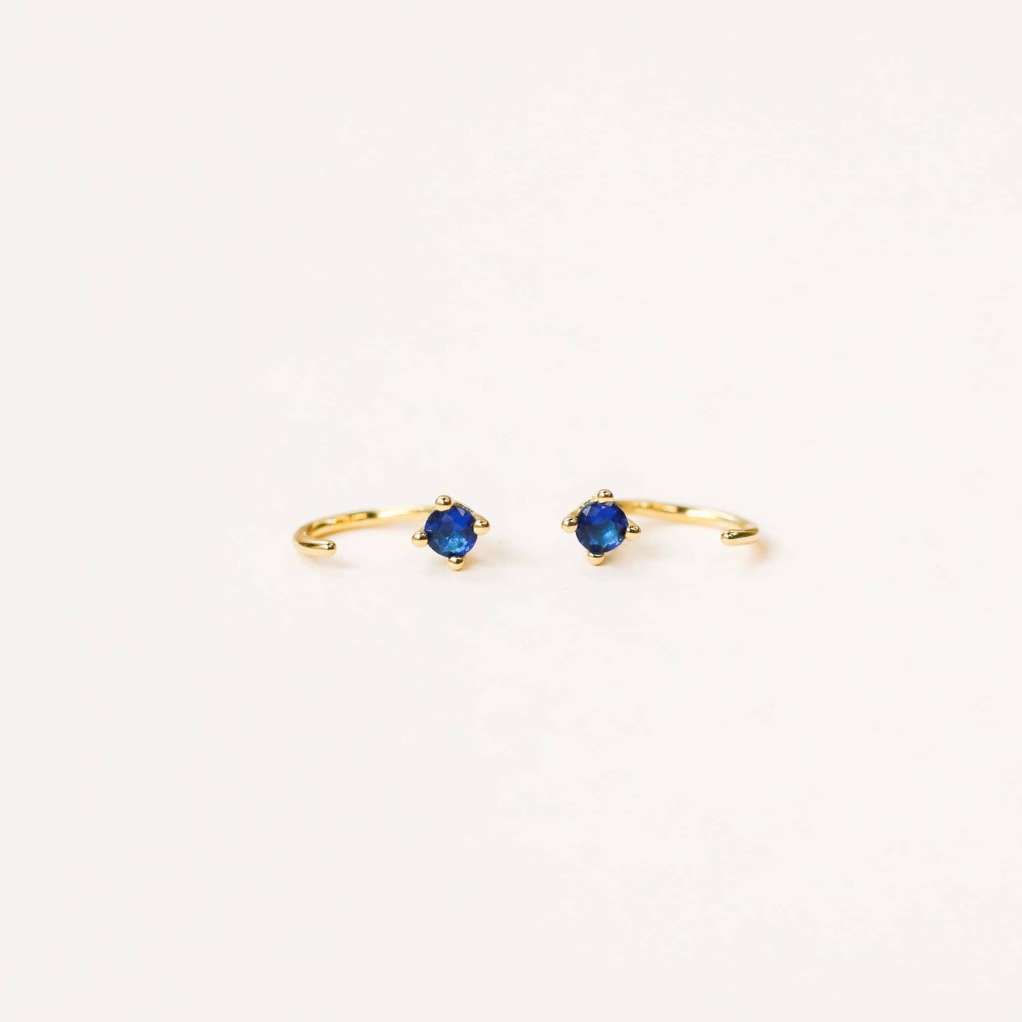 CZ Huggies - Sapphire - Gold Earrings