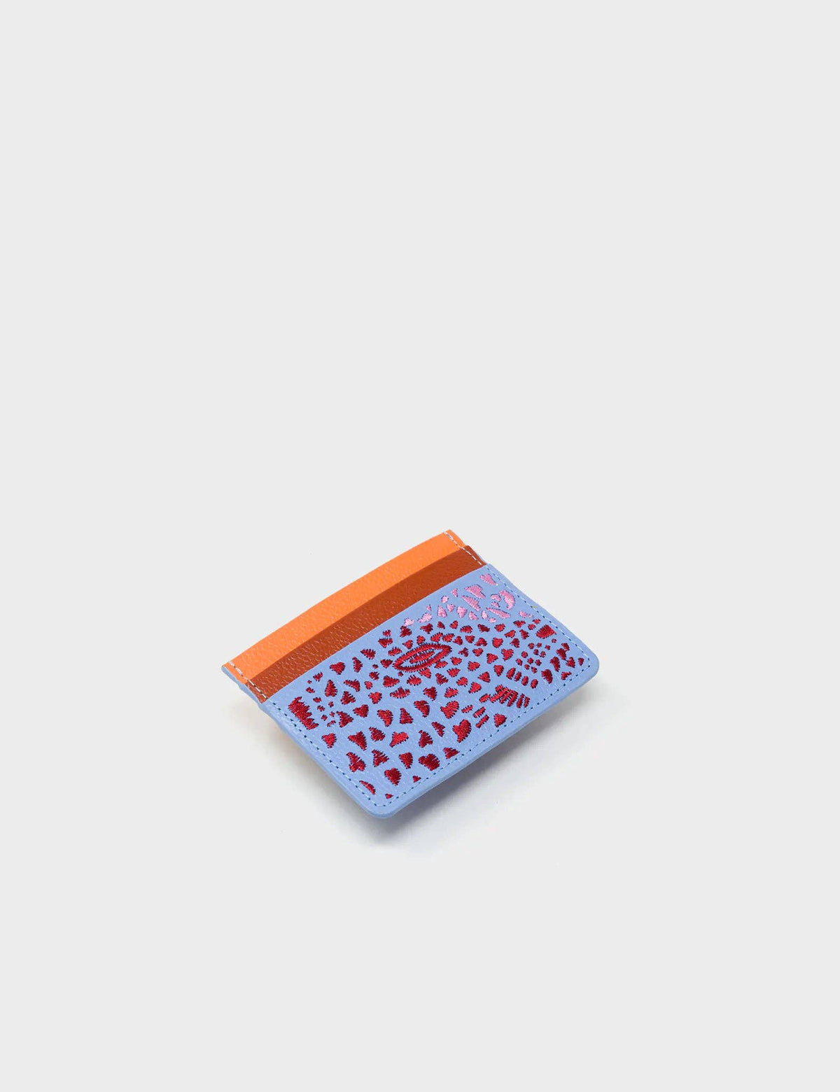 Filium Vista Blue Leather Cardholder - Retro Tiger Embroidery