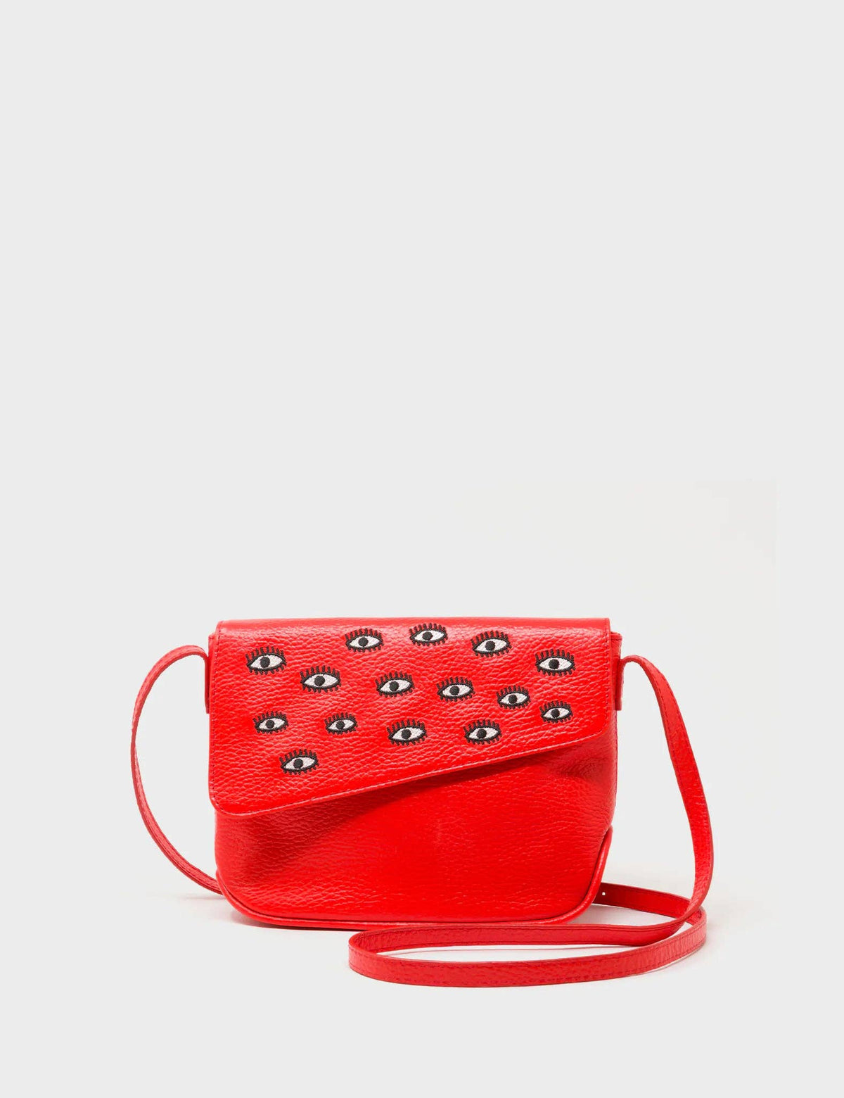 Bruno Mini Crossbody Fiesta Red Leather Bag - All Over Eyes Embroidery