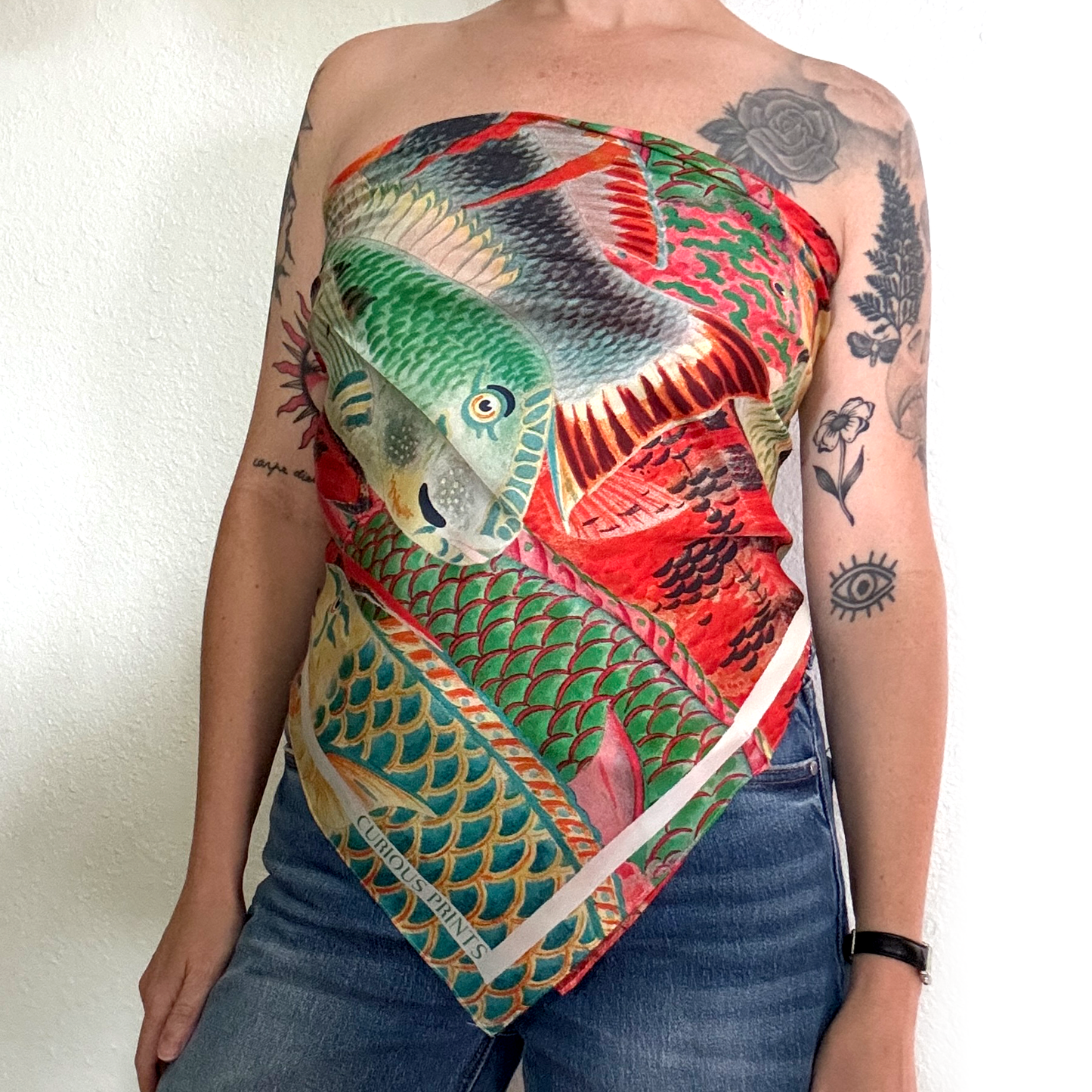 100% Silk Scarf Tropical Fish Summer Beach Bandana Tapestry