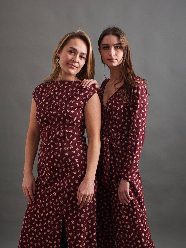 Rita Long Sleeve Jumpsuit Burgundy Bouqueti