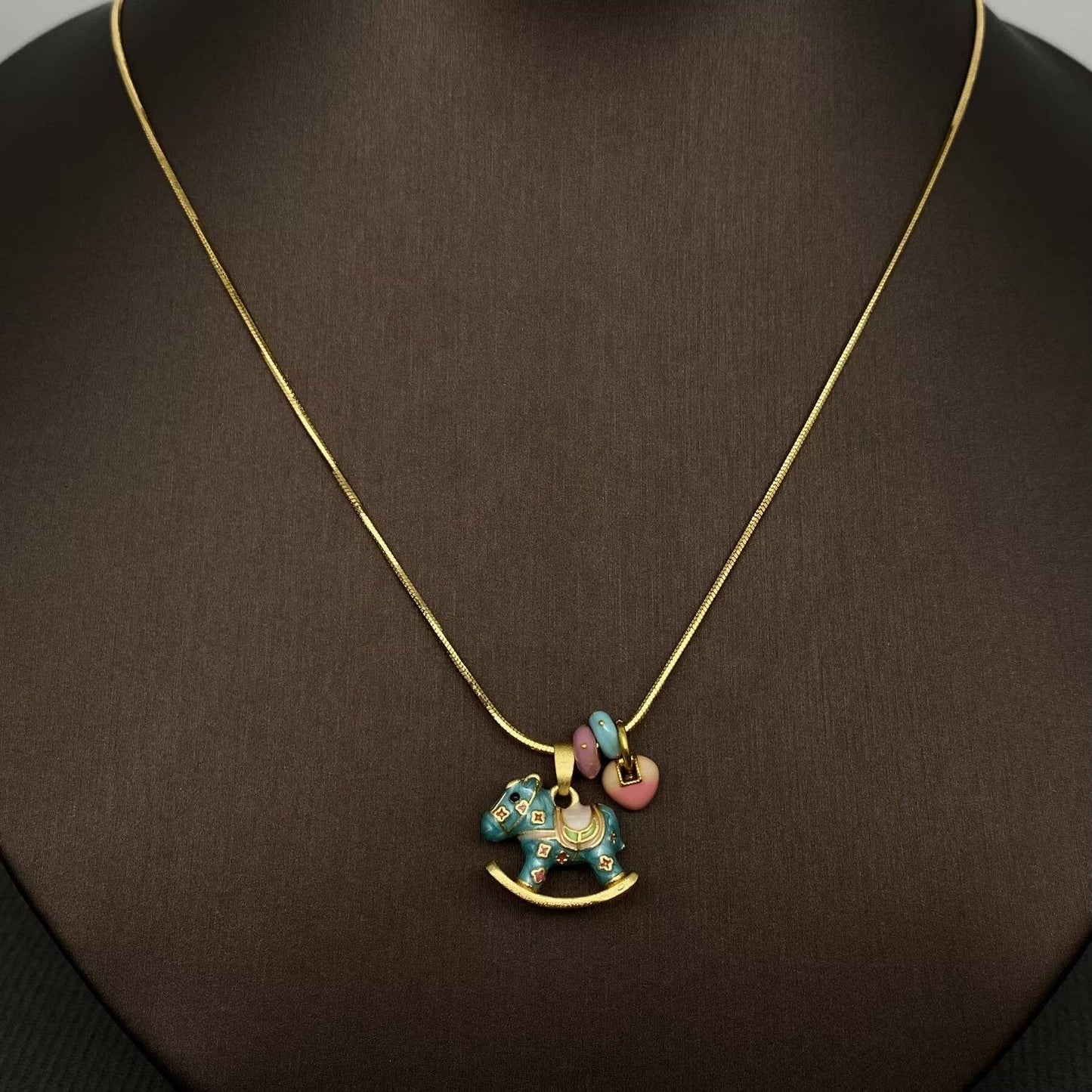 Enameled Rocking Horse Charm 18K Gold-plated Necklace