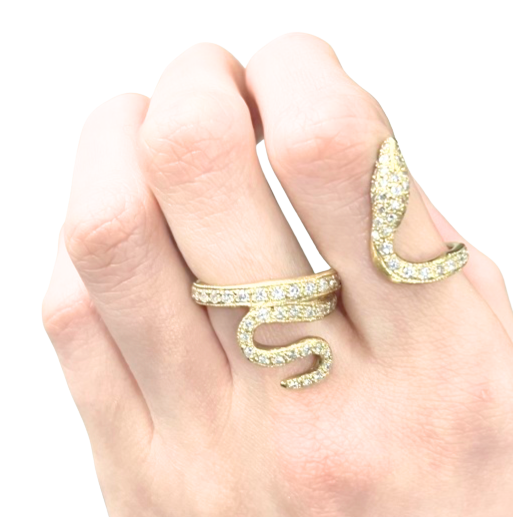 Wrapped Double Finger Pavé Serpent Ring 14K Gold