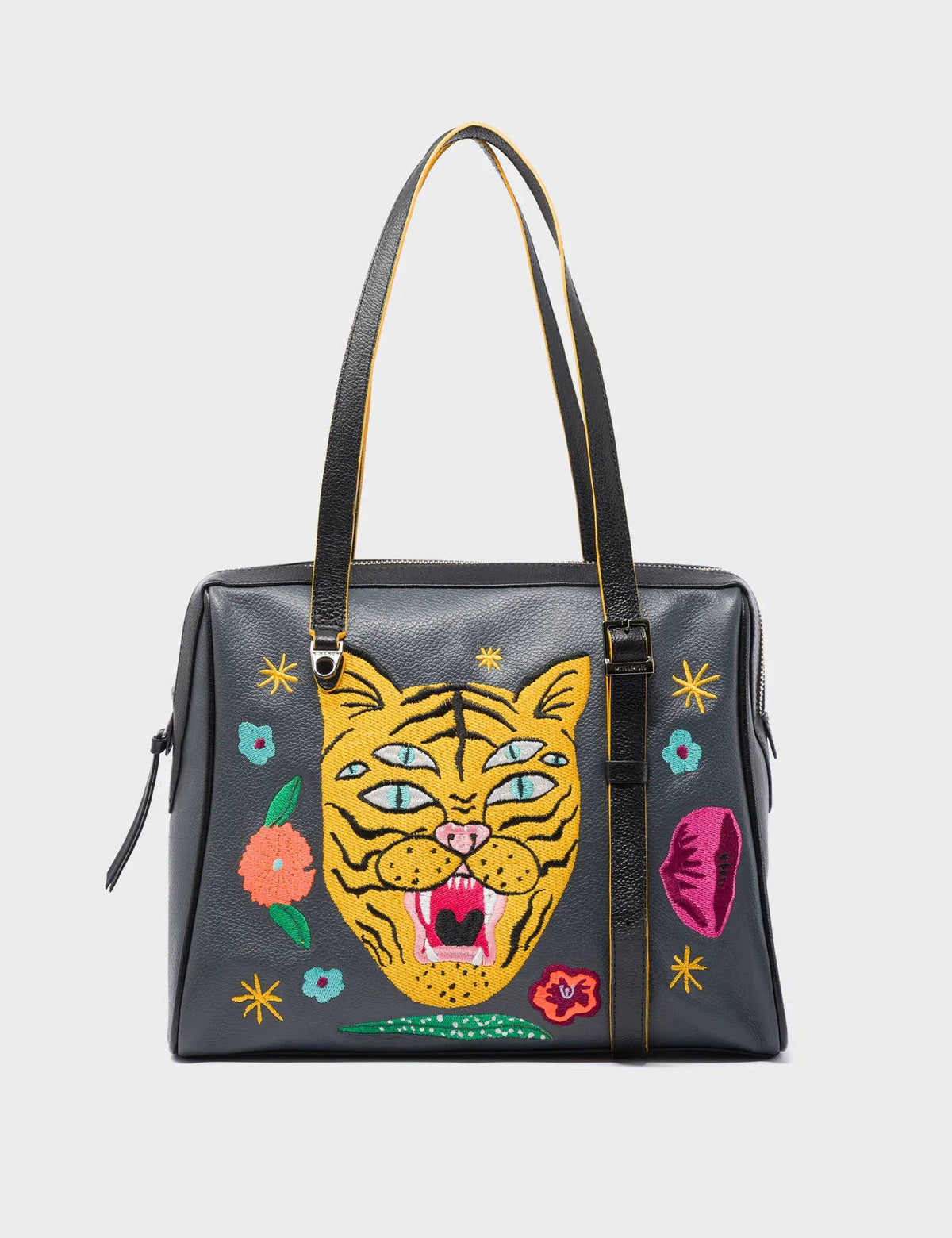 Esther Stormy Gray Satchel Bag - Happy Tiger Embroidery