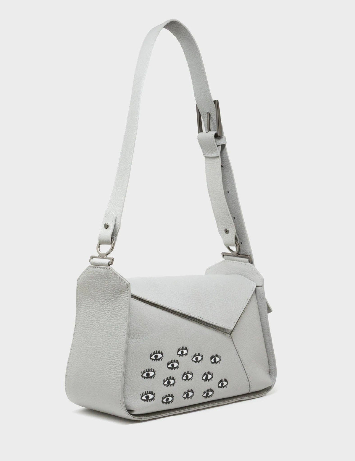 Houston Moonwalk Gray Leather Shoulder Bag - All Over Eyes Embroidery