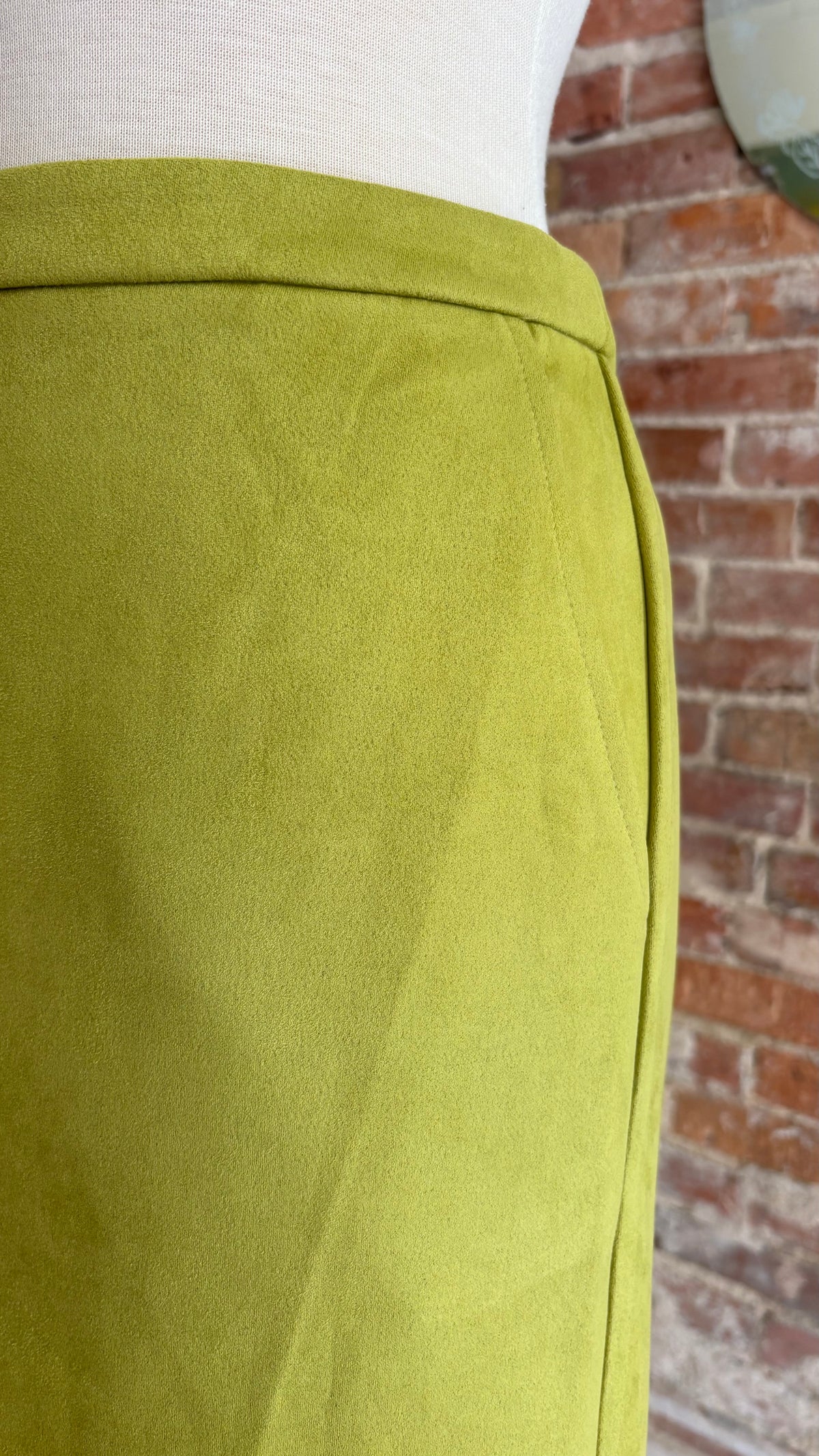 Faux Suede Chartruese Midi Skirt
