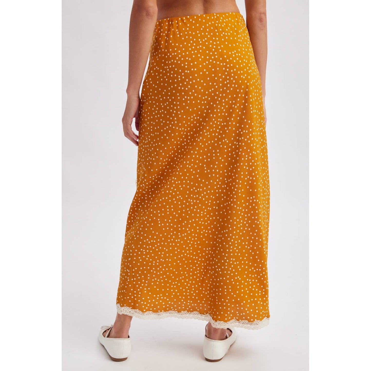 Polka Dot Lace Trim Maxi Skirt
