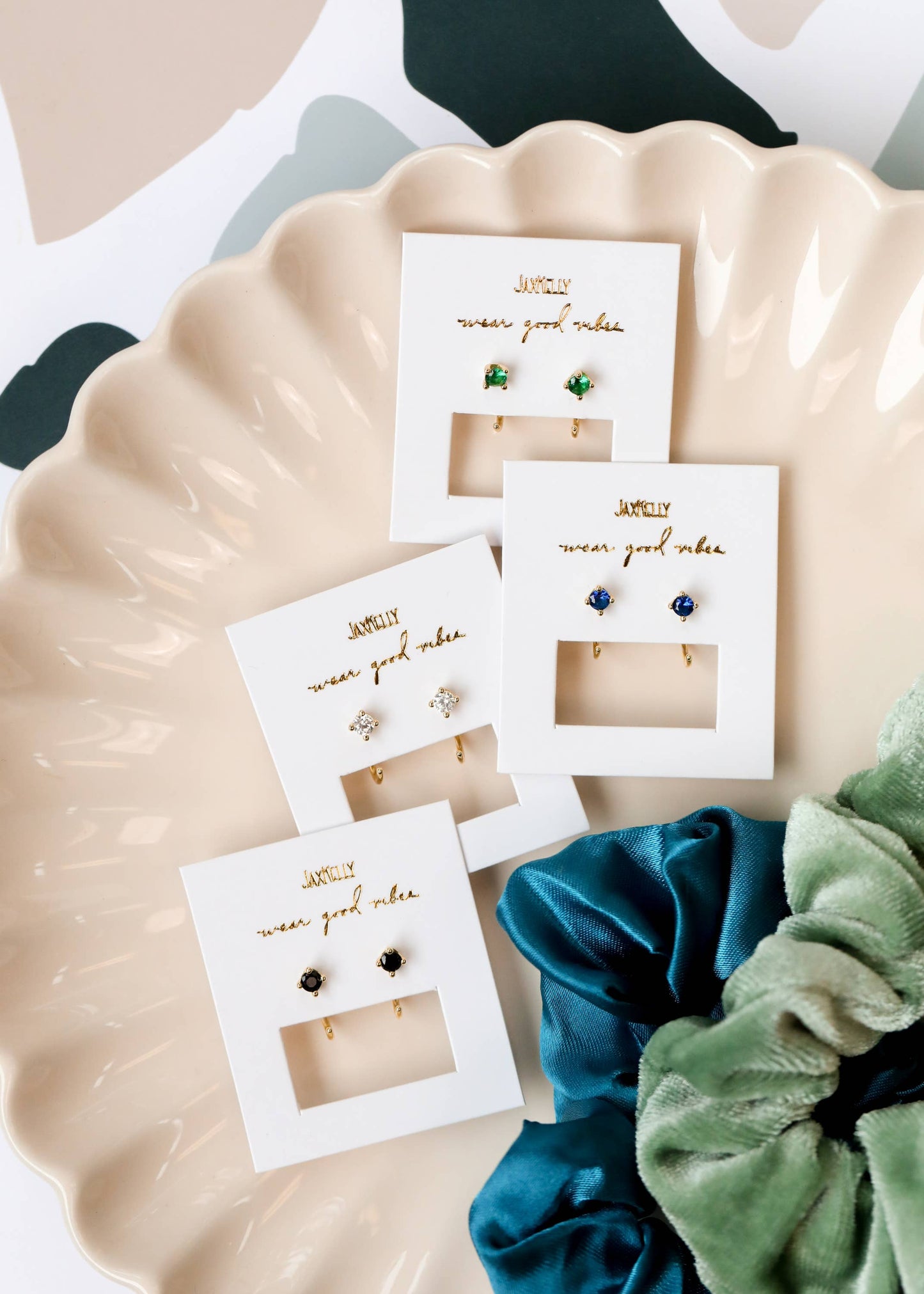 CZ Huggies - Sapphire - Gold Earrings