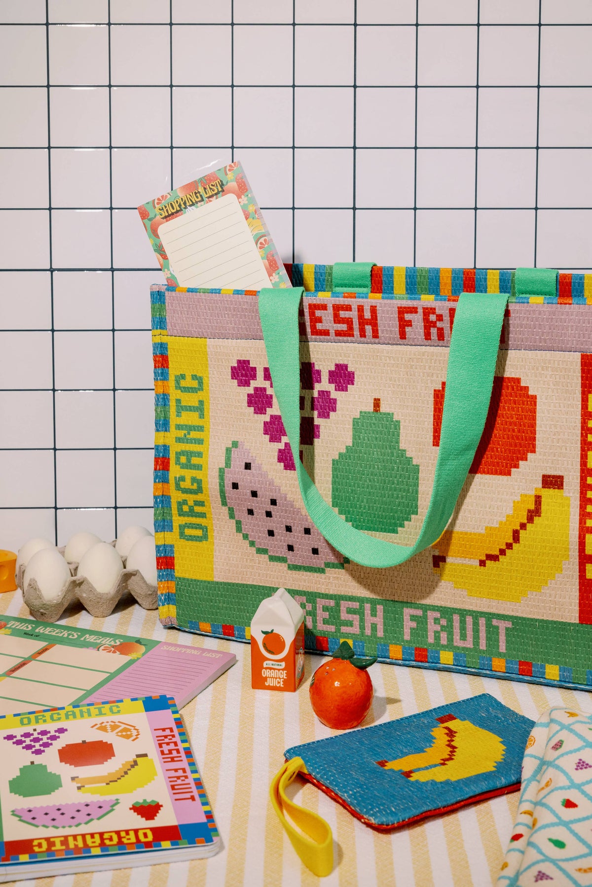 Rattan Pouch, Fruit Tiles