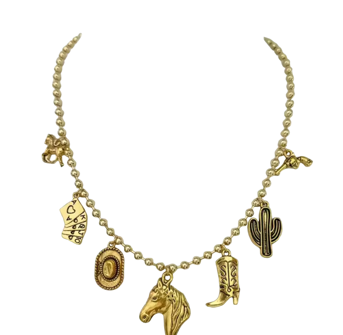 Year of the Horse- Charm and Bead PVD Necklace- 18K Gold