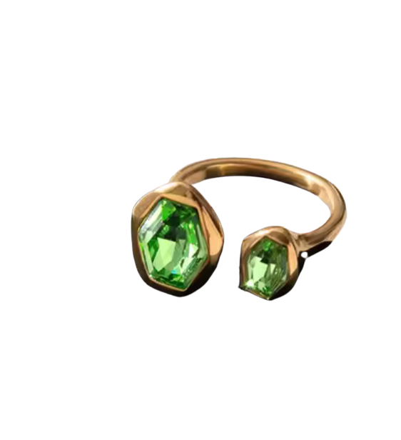 Green Eyes Open Ring- PVD- Waterproof