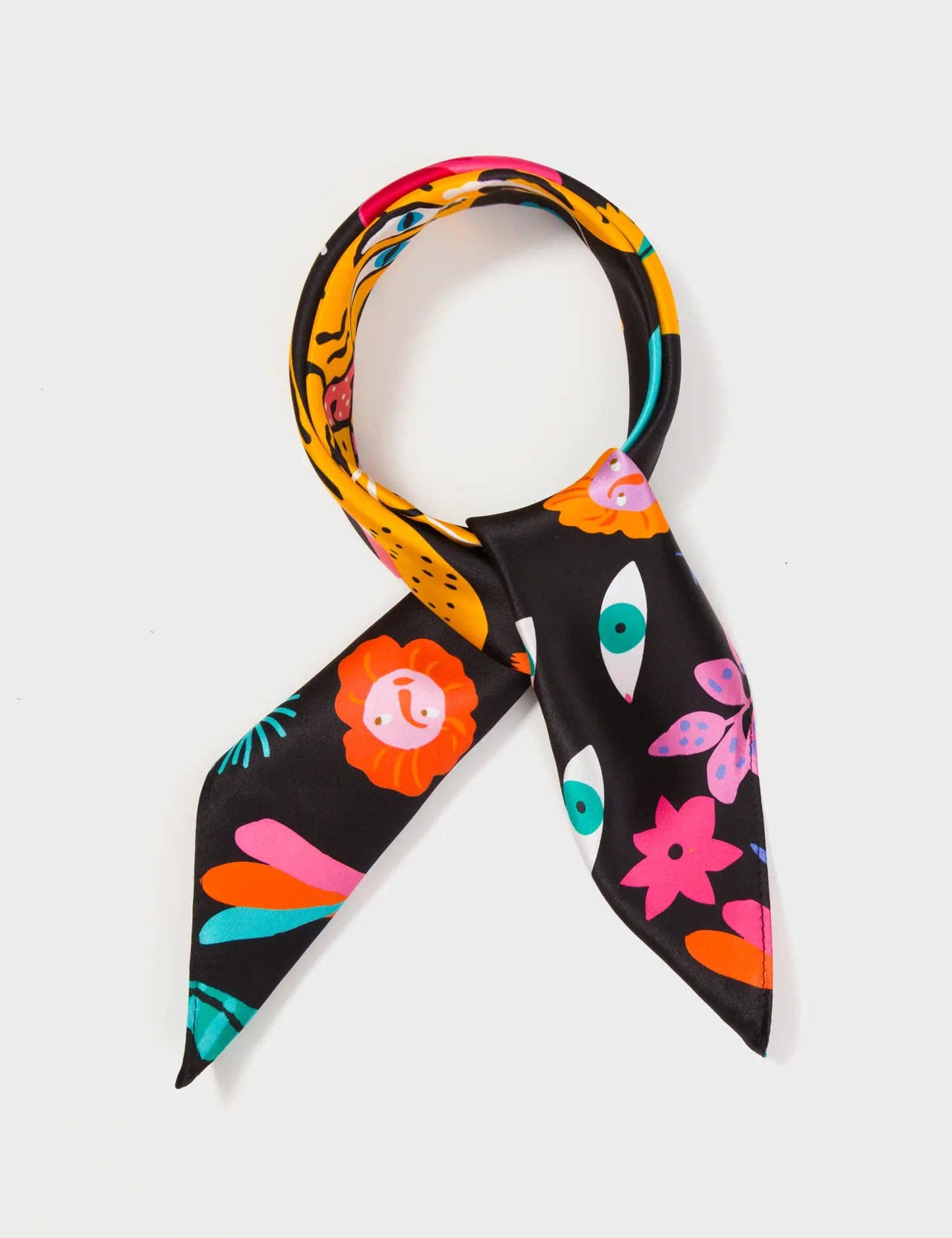 Black Silk Headscarf - Happy Tiger