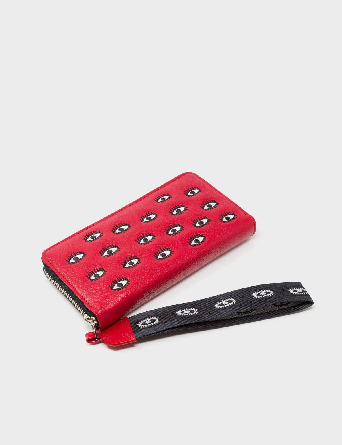 Francis Jester Red Leather Wallet - All Over Eyes Embroidery