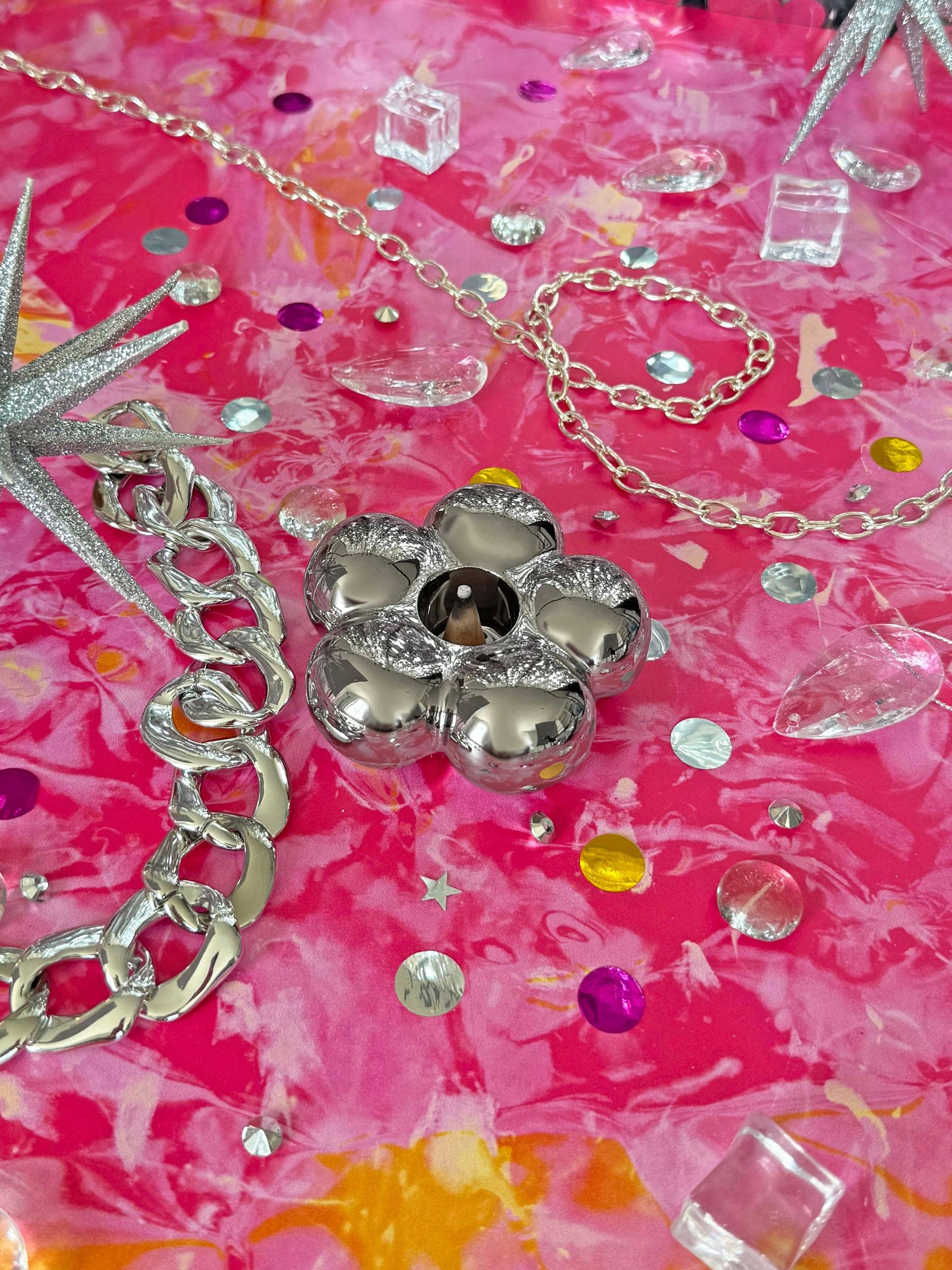 Chrome Flower Incense Holder