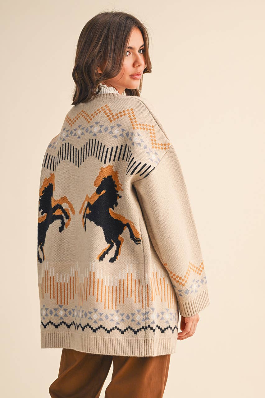 Western Motif Sweater Cardigan