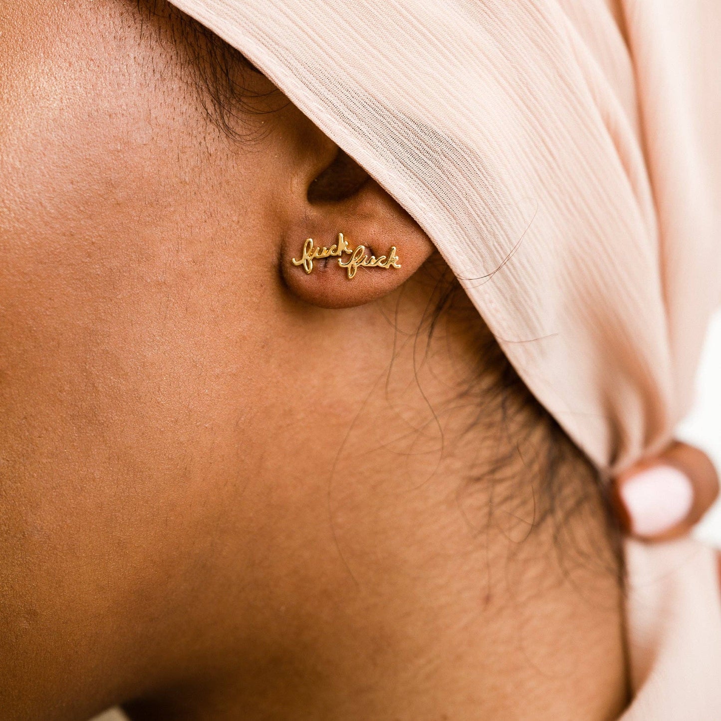 Fuck Script Stud Earring - Silver or Gold Plate, Single/Pair