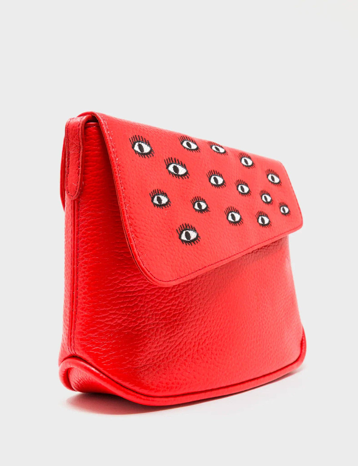 Bruno Mini Crossbody Fiesta Red Leather Bag - All Over Eyes Embroidery