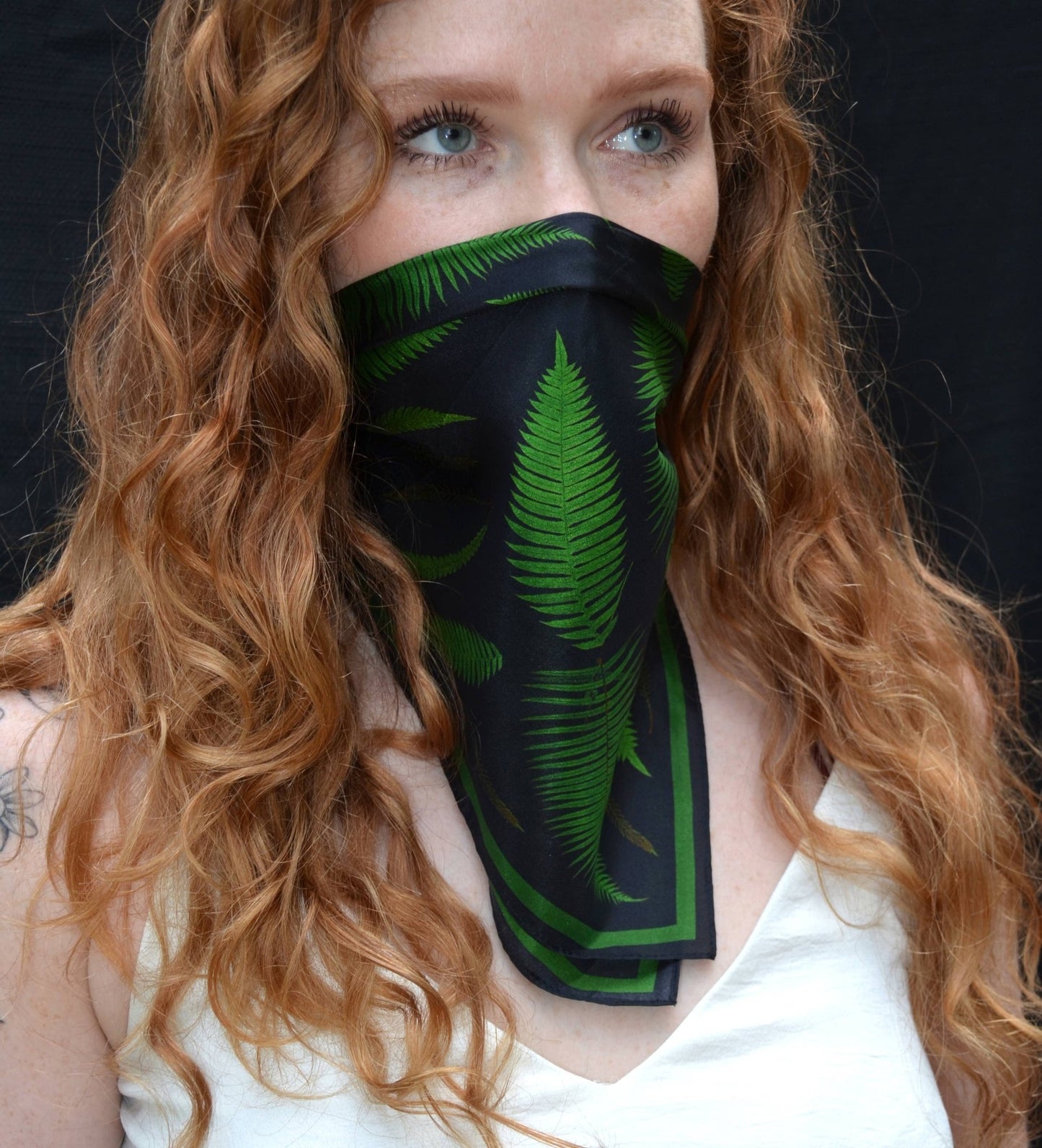 100% Silk Scarf Forest Fern Bandana 17x17 - Tsuru