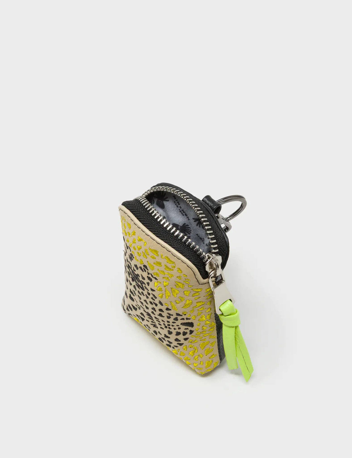Florence Pouch Charm - Taos Taupe Leather Keychain Retro Tiger Embroidery