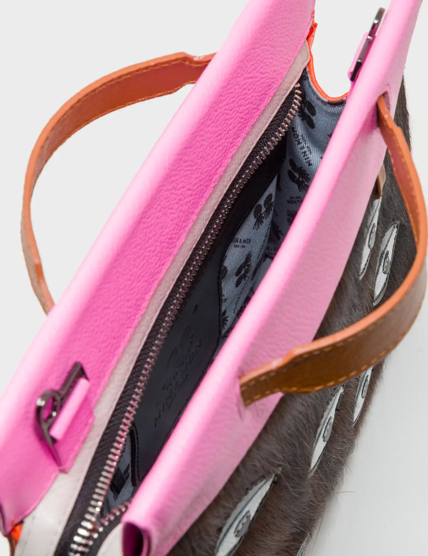 Vali Crossbody Small Bubblegum Pink And Neon Orange Leather Bag - Eyes Applique Adjustable Handle