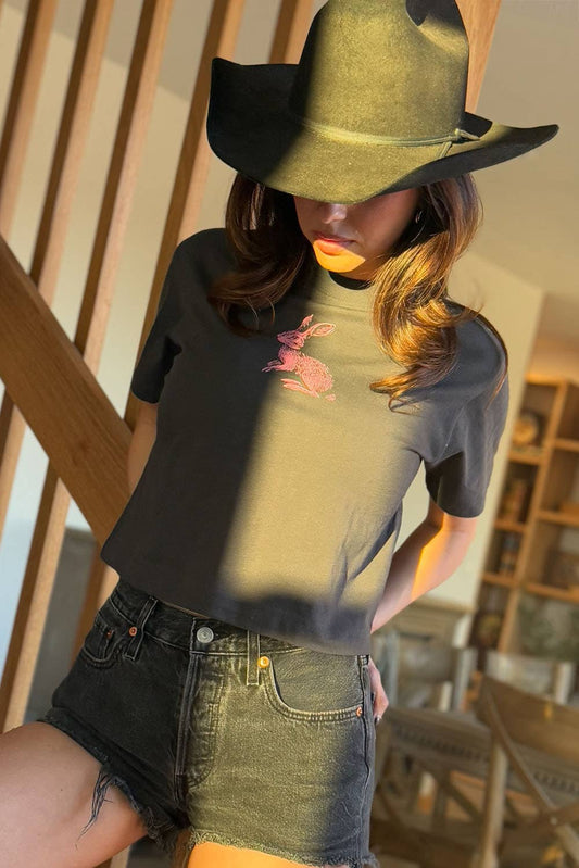 Jack Rabbit Vintage-Wash Cropped Graphic Tee