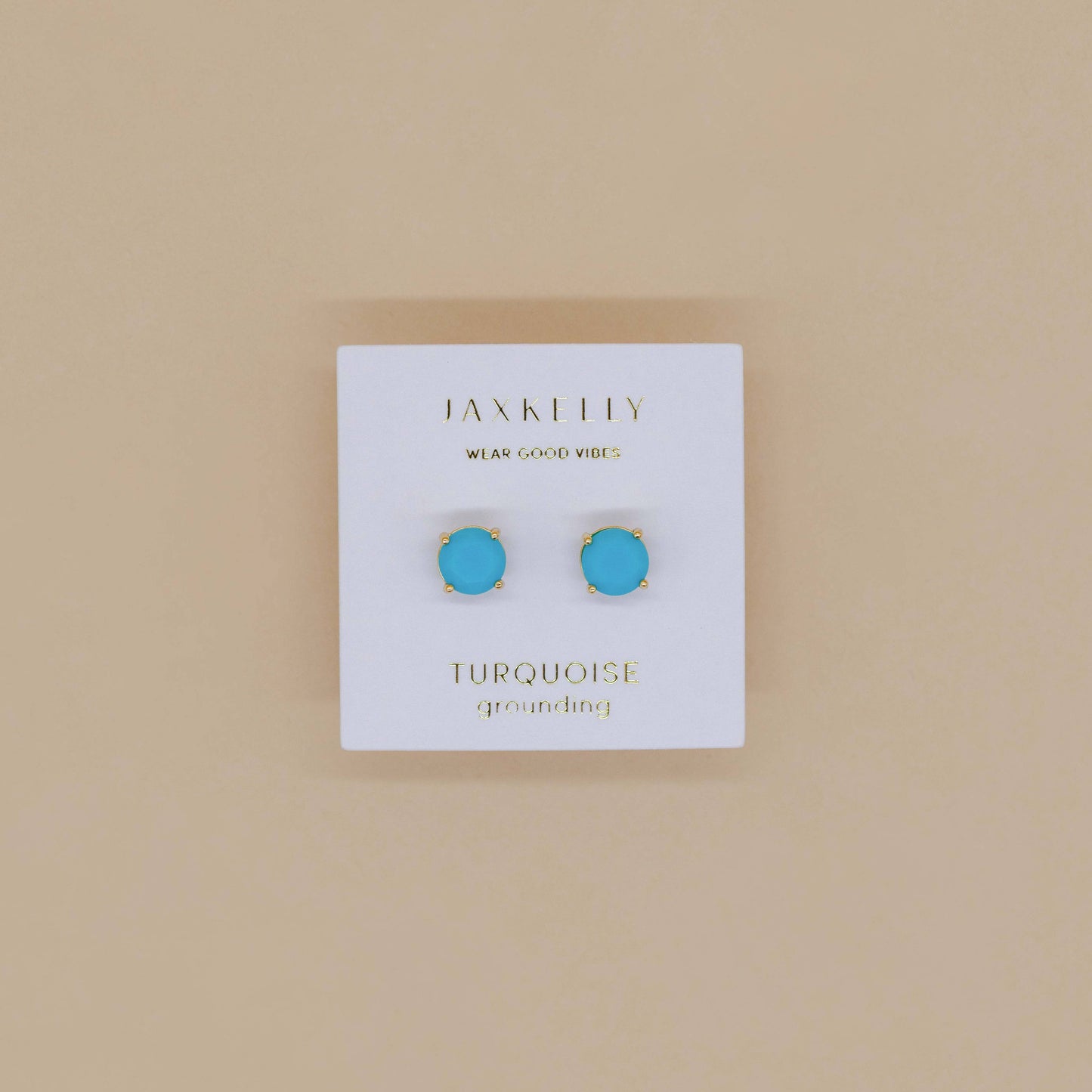 Round - Turquoise Gemstone- Gold Earrings