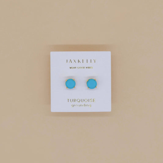 Round - Turquoise Gemstone- Gold Earrings