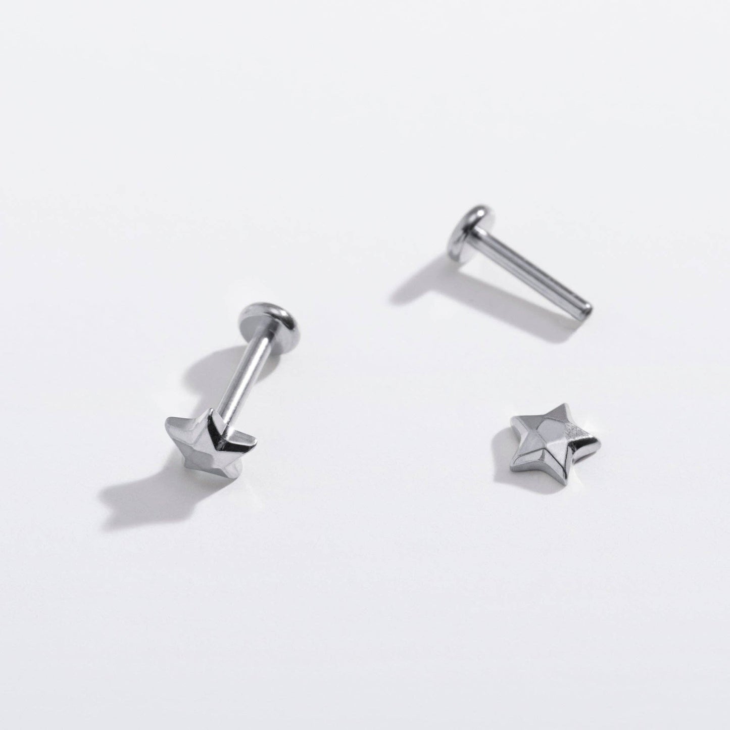 14k Gold PVD or Titanium Faceted Star Flat Back Studs