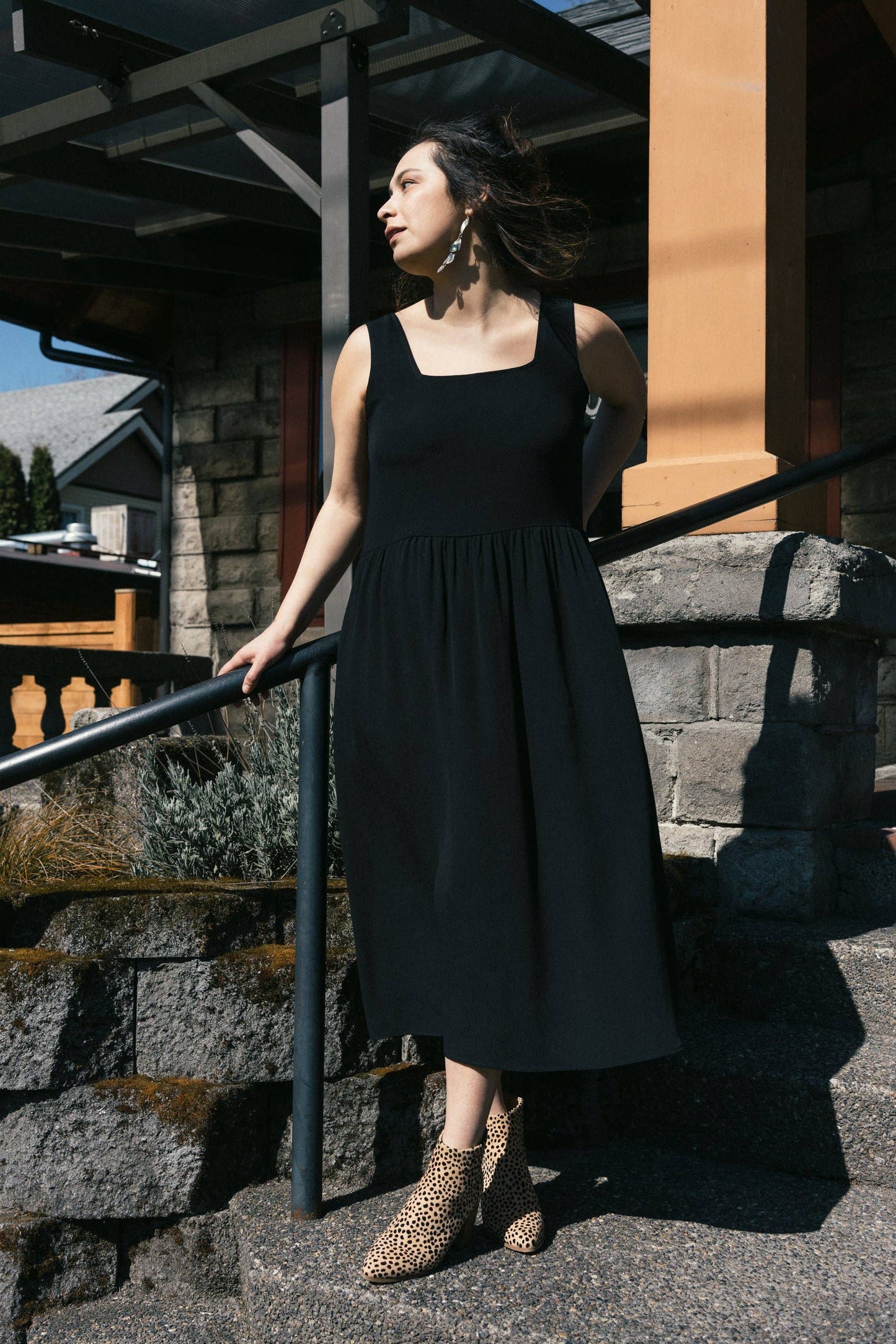 Reversible Gwendolyn Dress in Black Crinkle