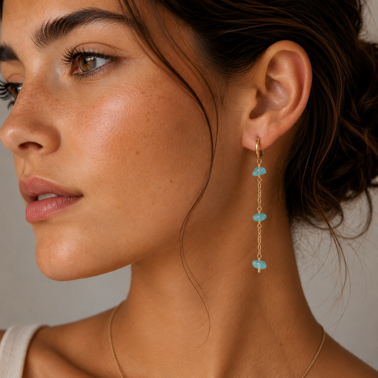 Raw Gemstone Chain Drop Earring - Amazonite