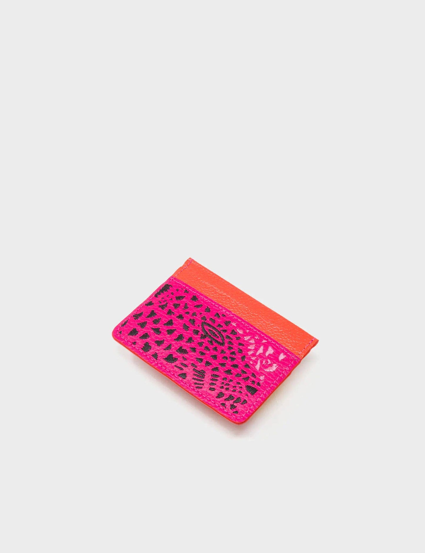Filium Peacock Pink Leather Cardholder - Retro Tiger Embroidery