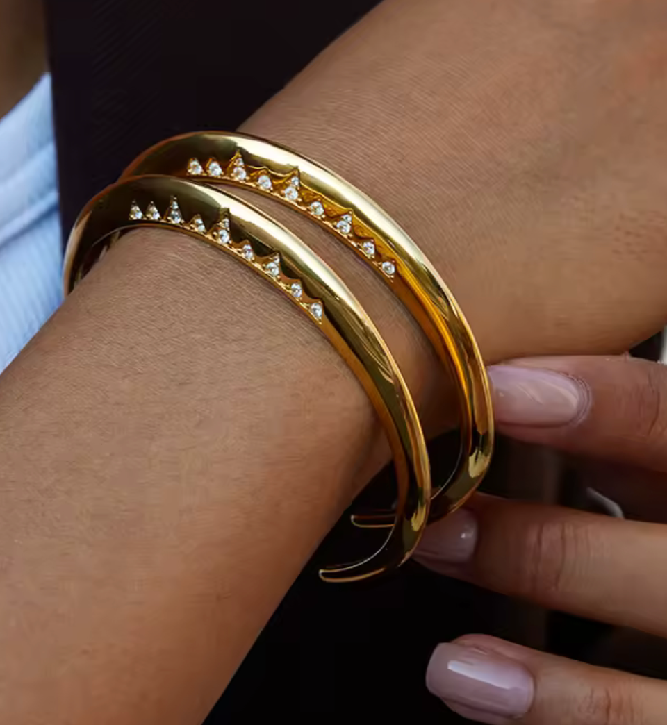 Up Side Crystal Cuff Bangle Bracelet- 14K PVD - Waterproof 