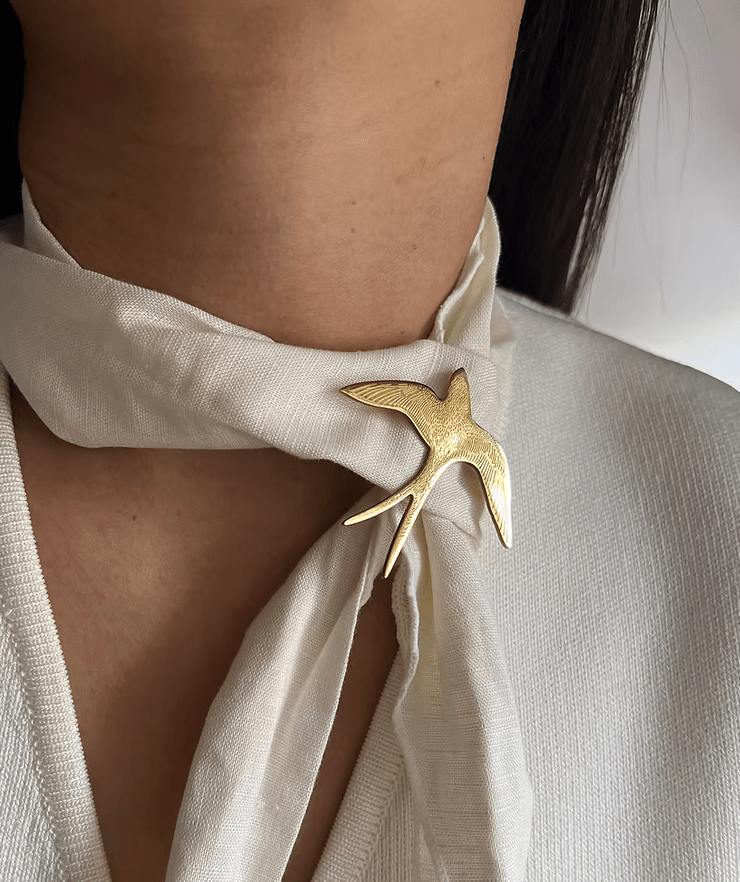 Swallow Bird Pin - Broach - Carved Steel Waterproof - Tsuru