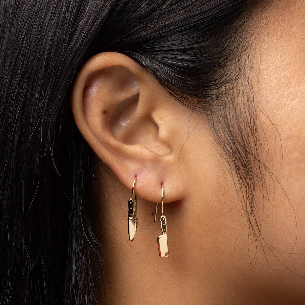 Chef's Knife & Cleaver Gold Earrings - Foodie Cook Chef Gift