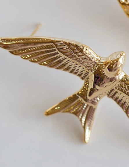 Take Flight- Swallow 14K gold Stud Earring  Stainless steel